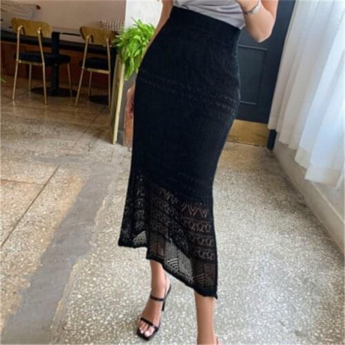 Hzirip Hollow Out Knitted Brief Elegance OL All Match 2021 New Slim Trumpets Hot A-line Women Mermaid High Waist Long Skirts