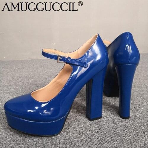 2020 New Plus Big Size 35-52 Blue Buckle Fashion Sexy High Heel Platform Spring Autumn Female Lady Shoes Women Pumps D1298