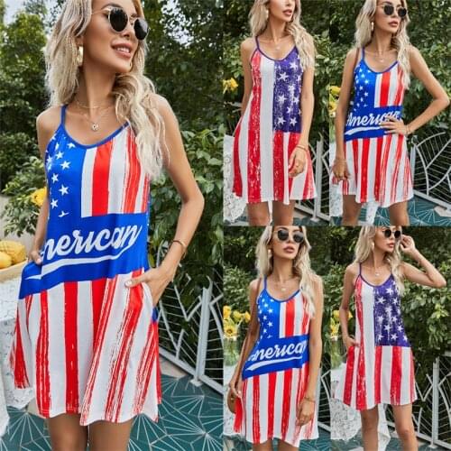 Women Fashion Personalized National Flag Print Suspender Skirt V-neck Dress 2021 Summer Casual New Dresses Ladies Clothes Hot