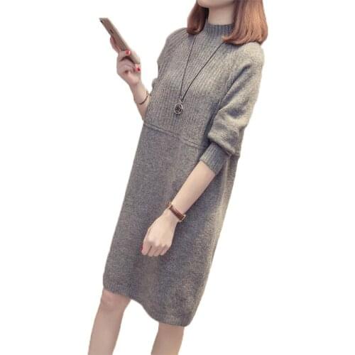 Autumn Winter New Fashion Women Turtleneck Knitted Pullover Sweater Dress Korean Mid-Length Plus Size Slim Warm Female Vestidos