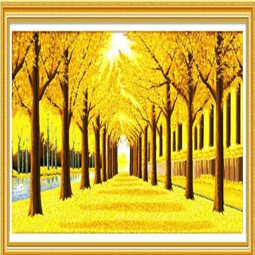 Handmade Finished Gold 2020 Cross Stitch Line Embroidery New Living Room Large Landscape Paintings