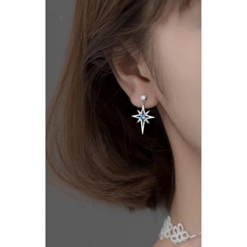Star Silver Stud Earring 925 Sterling Silver Earrings with Cubic Zirconia for Women