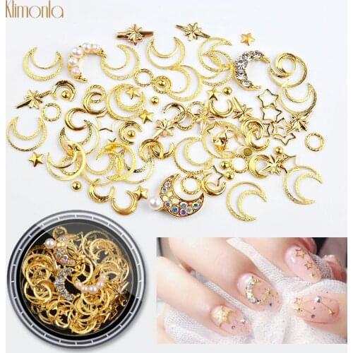 1 Bottle Gold Sliver Nail Art Rhinestone Star Moon Designs Nail Decoration Stickers 3D DIY Nail Beauty Decals Accessories