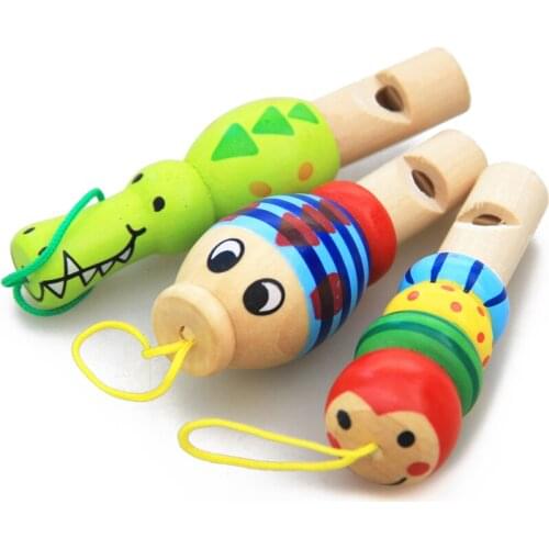1Pc Whistling Toy Wooden Random Color Toys Cartoon Animal Whistle Educational Music Instrument Toy for Baby Kids Children J0396