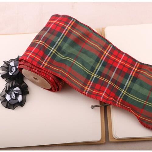 1YARD 10CM WRIDE EDGES Red Lattice Printing Grosgrain Ribbon Bows Christmas Party gift Decor Craft