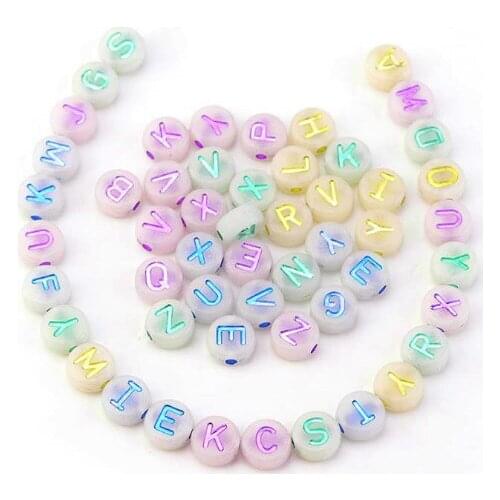 100pcs/lot 9mm Mixed Letter Acrylic Beads Round Flat Alphabet Spacer Beads For Jewelry Making Handmade Diy Bracelet Necklace