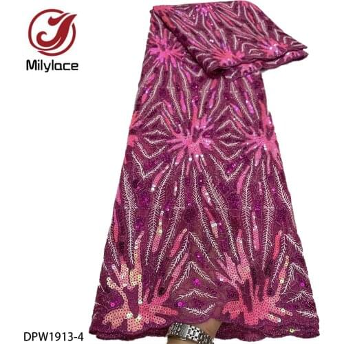 African Lace Fabric 2021 High Quality Sequins French Lace Fabric Sewing Nigerian Lace Fabrics for Party Dress DPW1913