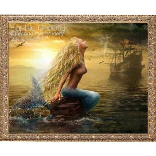 Diamond Painting 5D DIY Diamond Embroidery Pattern Sets Cross Stitch Diamond Embroidery Beauty Mermaid Diamond Mosaic Wall Decor