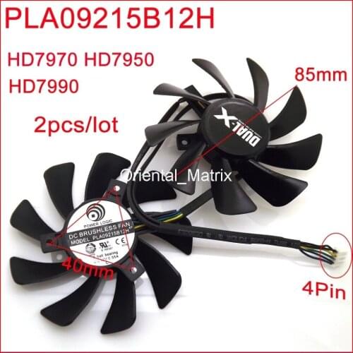 Free Shipping 2pcs/lot PLA09215B12H 0.55A 85mm 4Pin For Sapphire HD7970 HD7950 HD7990 Graphics Card Cooling Fan 4Pin