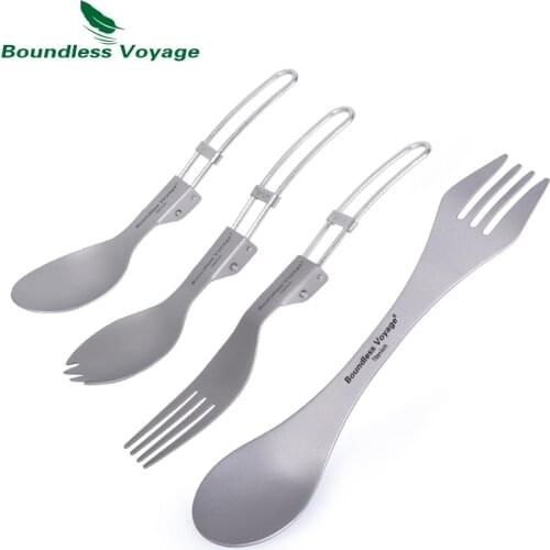 Boundless Voyage Outdoor Ultralight Titanium Folding Spoon Spork Fork Cutlery Multifunctions Tableware Travel Cooking Utensils