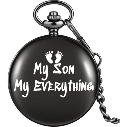 My Son My Everything Boys Black Pocket Watch Flip Quartz White Classic Big Dial Durable Chain Pendant Birthday Gift For Son