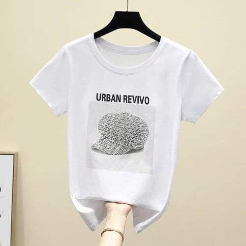 GGRIGHT Short Sleeve T-shirt Women Clothing Summer White Graphic T shirt Woman Tops Cotton Loose Diamonds Tee Harajuku New 2021