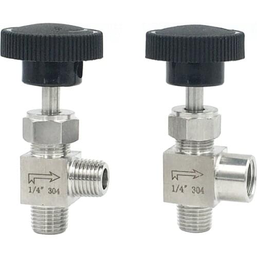 1/8" 1/4" 3/8" 1/2" Male Female Elbow 90 Degree Needle Valve Crane Elbow 304 Stainless Flow Control Water Gas Oil