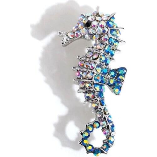 Exquisite hippocampus diamond badge brooch alloy color rhinestone clothing accessories to party corsage brooch gift