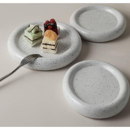 Heart Shaped Ceramic Tray Desktop Dessert Cake Plate Steak Salad Plate Round Fruit Plate Coaster