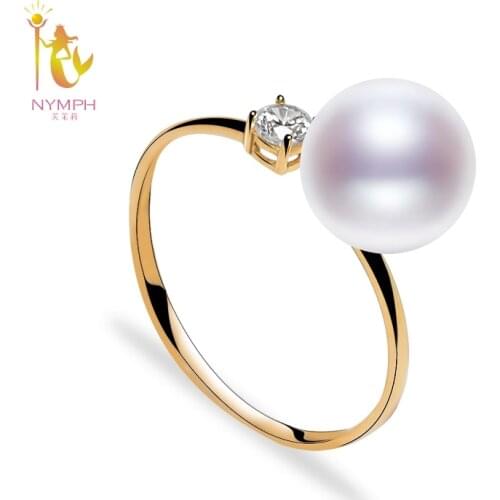 NYMPH 18K Yellow Gold Ring Wedding Bands 8-9mm Round Natural Freshwater Pearl Ring Fine Jewelry Classic Gift For Women J303