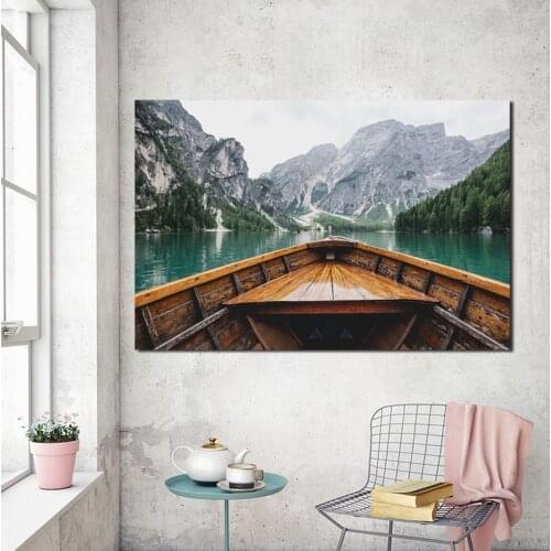 Boat Mountain Sea Landscape Wall Art Canvas Poster And Print Canvas Painting Decorative Picture Living Room Home Decor Framework