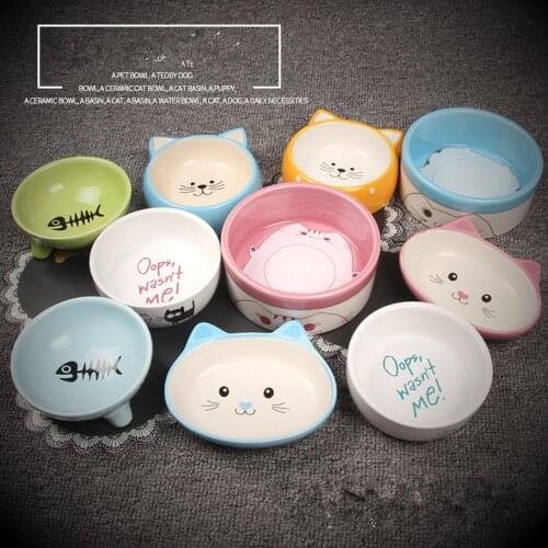Cute Baby Cat Bowl Pet Food Utensils Cartoon Water Bowls Pupply Bowls Ceramic Eating Drinking Bowl Cat Dog Feeders Pet Supplies