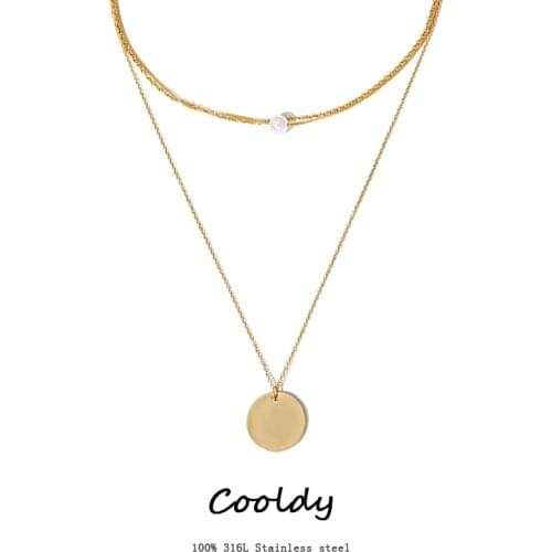 Multilayer Necklace Long Pendant Necklace Women Stainless Steel Necklace Moon Circle map Pendant Chain Necklace Gift Jewelry