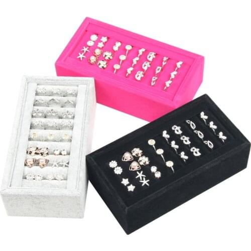 Fashion Velvet Jewelry Ring Display Tray Box Holder Storage Organizer Case For Counter Display 3 Colors 19.5cm*10.5cm*6.3cm