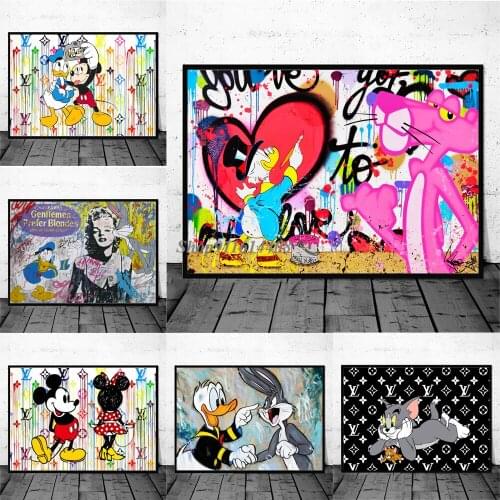 Fashion Graffiti Wall Art Poster Canvas Painting Disney Print Cartoon Mickey Mouse DonaldDuck Anime Picture Home Decor Print Art