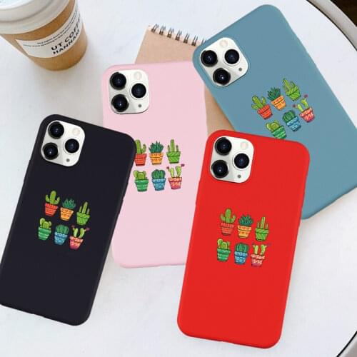JAMULAR Cute Cactus Pattern Fitted Case For iPhone 7 XS MAX 11 Pro SE 2020 XR X 8 6 Plus Plants Silicone Soft Phone Cover Fundas