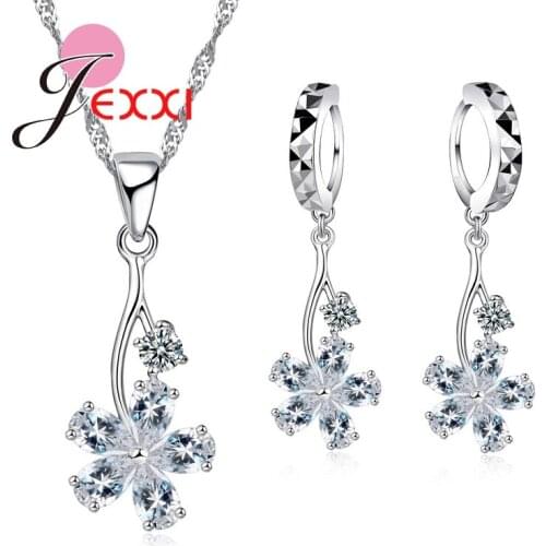Charms Exquisite Cubic Zircon African AAA Crystal Tree Collar Necklace Flower Earrings 925 Sterling Silver Jewelry Sets