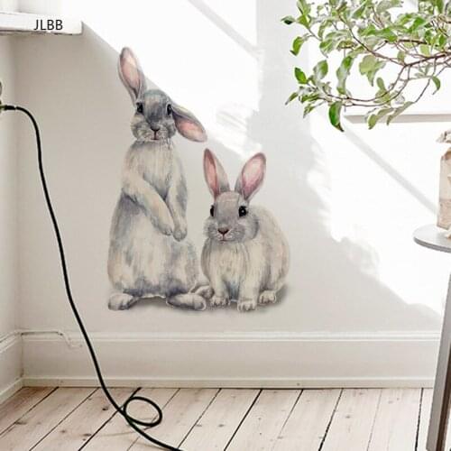 Two cute rabbits Wall sticker Childrens kids room home decoration removable wallpaper living room bedroom mural bunny stickers