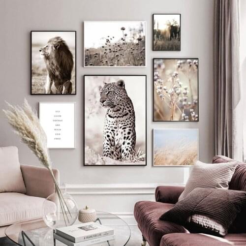 Wall Art Thatch Reed Wildflowers Canvas Prints Bohemia Poster Lion Leopard Animal Picture Modern Living Room Decorative Painting