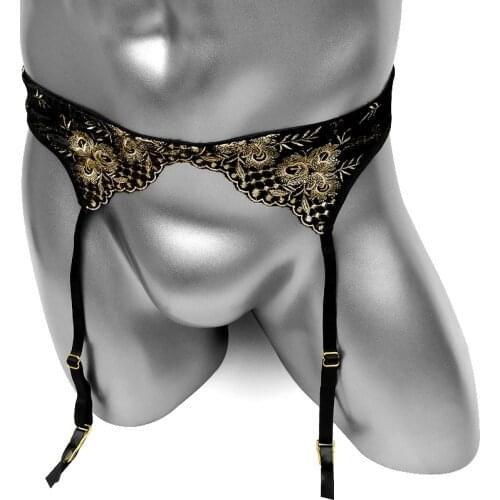 Floral Embroidery Garters Sissy Suspenders for Stockings Garter Belts With Metal Buckle Vintage Belt Mens Sexy Lingerie Clubwear