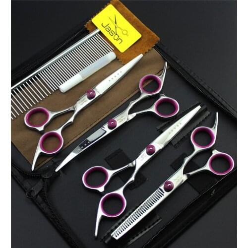 Professional Pet Scissors Sets 6 inch Straight Scissors+Teeth Shears+2 Curved Grooming Scissors Hair Cutting With Comb Case Bag