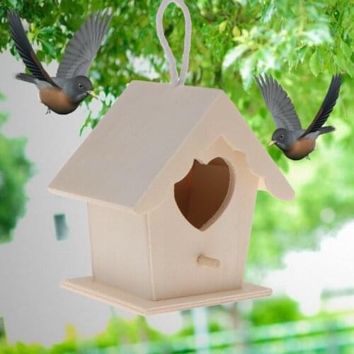 Bird Nest Natural Wood House DIY Creative Heart Shaped Parrot Parakeet Hanging J78C