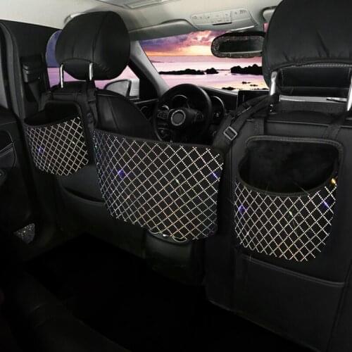 Rhinestone Diamond Car Storage Bag Organizer Plaid Multi-Pockets Car Container Backseat Holder Stowing Tidying Women