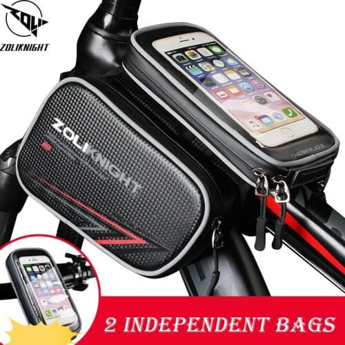 Cycling Bike Top Tube Bag 2 independent bicycle bag Rainproof MTB Bicycle Frame Front Head Cell Phone Touch Screen Bag PU
