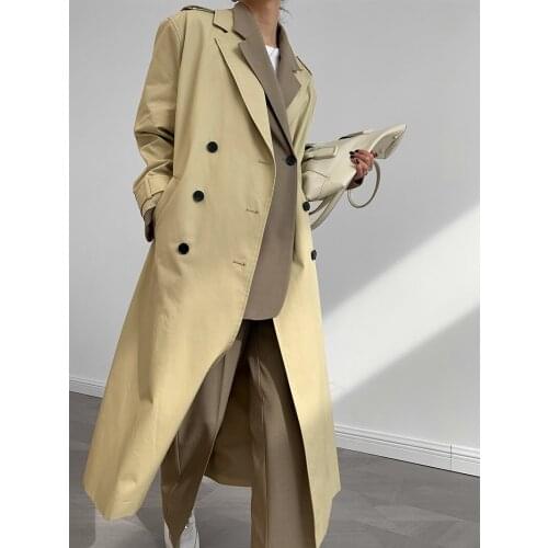 High-end custom suit collar double-breasted retro British windbreaker cool and elegant female Korean version 21 years new