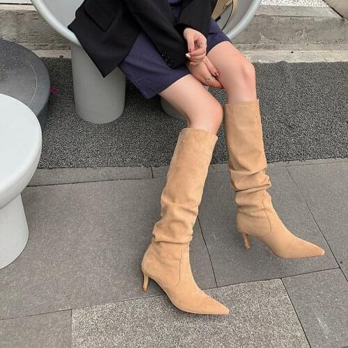 QZYERAI New Winter Women High Heel Modern Boots Winter Shoes Woman Fashion Sexy Party Knee High Boots Woman Footwear