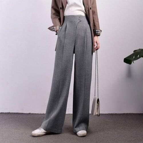 2021 Spring New Korea Fashion Women High Waist Wide Leg Pants All-matched Casual Solid Loose Suit Pants Femme Trousers V279