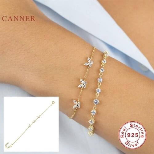 CANNER Ins three diamond butterfly inlay Bracelet 925 Sterling Silver Bracelet For Women Pulseras Mujer Bracelets Charms Jewelry