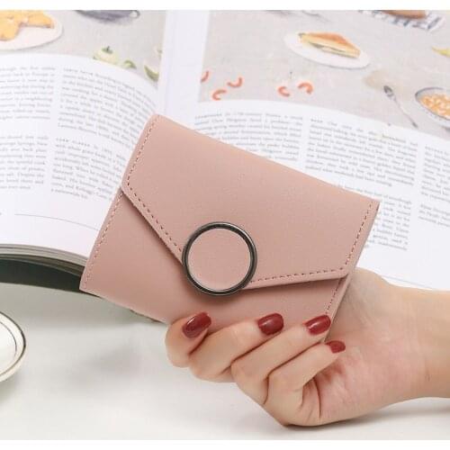 Women Short Solid Color Wallet Female Fashion Hasp Tri-fold Pu Leather Coin Purses Ladies Card Holder Clutch Bag Money Clip