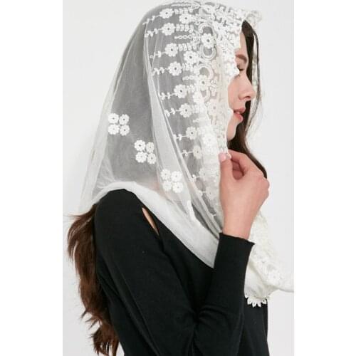 Couverture Russian Orthodox Church lace women scarf fashion headscarf Flowers embroidery foulard femme apparel Full Cover scarf