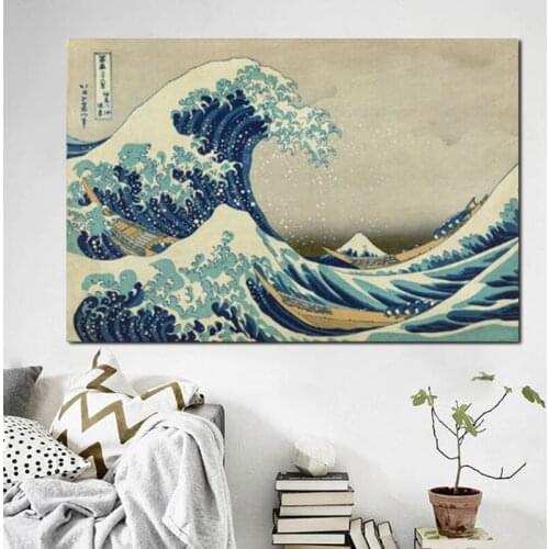 Famous Modern Ocean Wave Landscapes Wall Art Canvas Painting Kanagawa Seascape Posters and Prints Wall Picture for Living Room