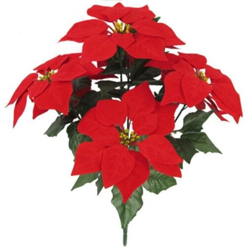 1Pcs 5 Forks Artificial fabric silk flowers christmas flower poinsettia bouquet for DIY christmas home festival decoration