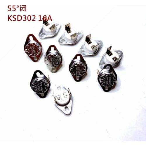 10PCS KSD301 55 Degree 16A 250V Normally Closed Ceramics Temperature Switch 55 (NC) Temperature Control Switch KSD302 16A