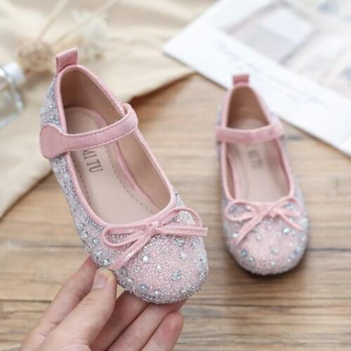 3 5 8 9 10 12 Years 2021 Fashion Spring Crystal Bow Dress Leather Shoes For Big Kids Girls Dance Party Princess Shoes ChildrenS