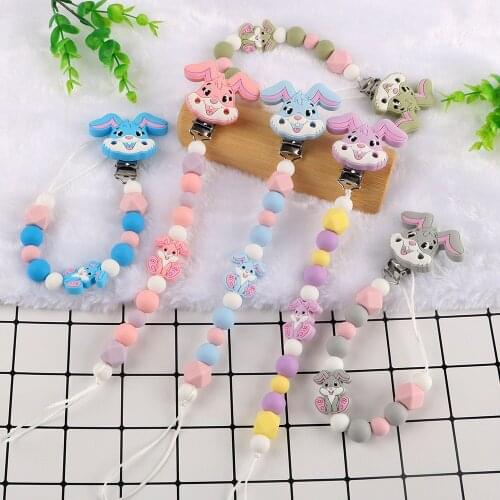 Kovict 3pcs Silicone Pacifier Clips Rabbit Shaped Baby Nursing Necklace Safe Toys Accessories DIY Pacifier Chain Clamps