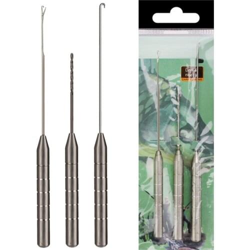 3Pcs Stainless Steel 3 In 1 Carp Fishing Fish Rigging Bait Clip Combo Set Making Rigs Drill Hook Crochet Needle Tackle Tools