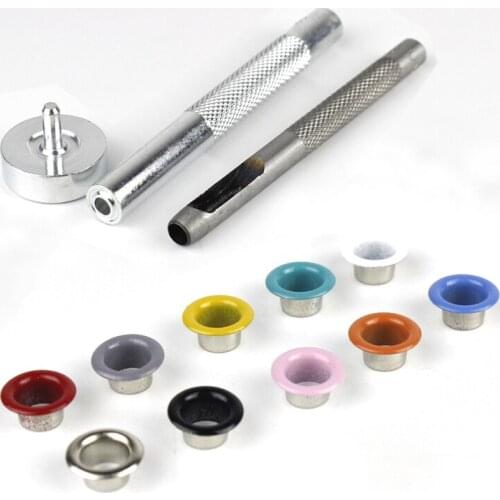 300pcs 6mm Colored Eyelets with Washers & Tool Kit for Leather Craft Garments Shoes Decor Repairing Grommet 10 colors mixed