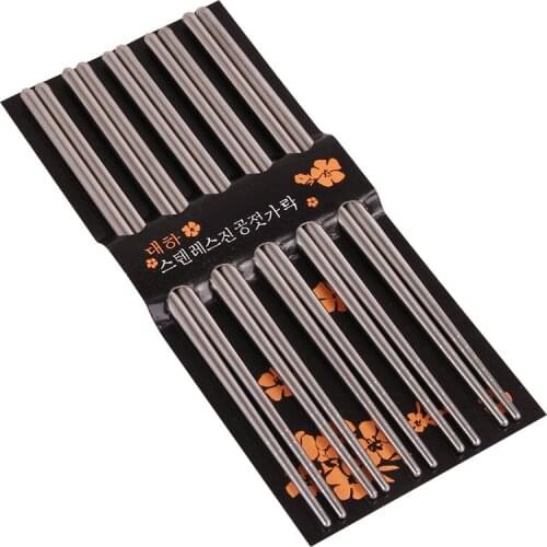5 Pairs Stainless Steel Chopsticks Chinese Chopsticks For Eating Non-slip Janpanese Chopsticks Korean Metal Food Sticks