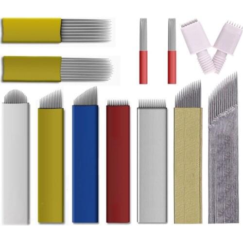 50 Pcs Professional Floating Eyebrow Tattoo Needles Blade 7/9/11/12/14 Pins Manual Beauty Makeup Microblading Pen Machine