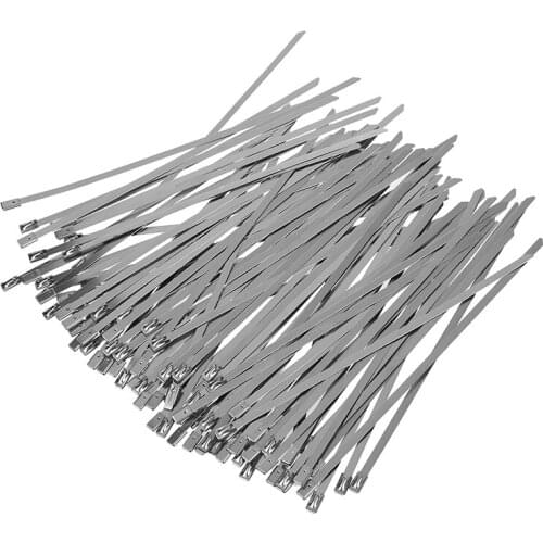 Promotion! 100pcs 7.9 Inches Stainless Steel Exhaust Wrap Coated Locking Cable Zip Ties